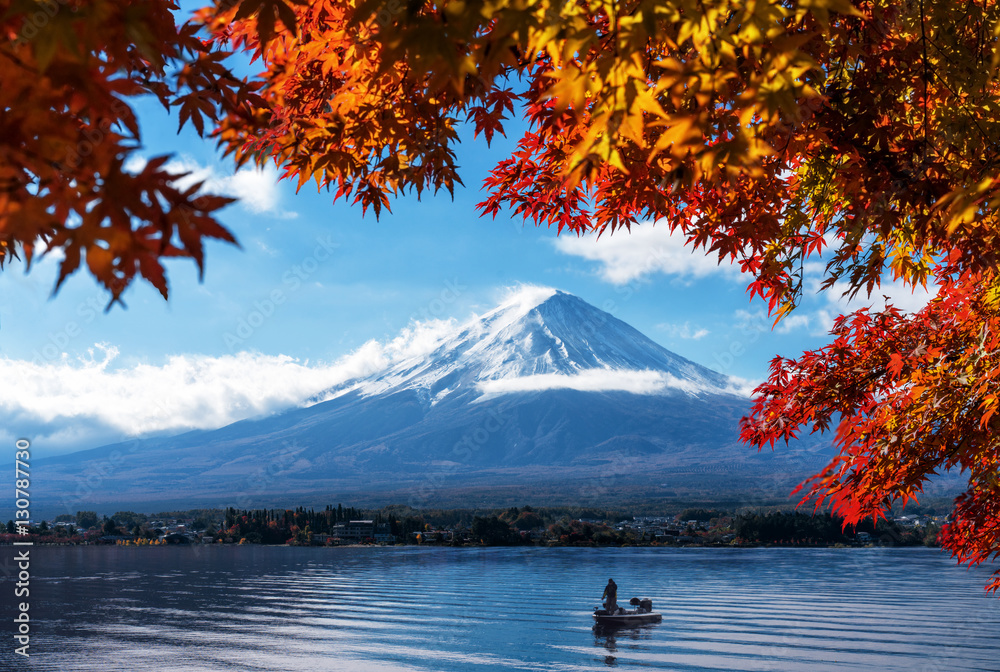 Mt Fuji in autumn view from lake Kawaguchiko