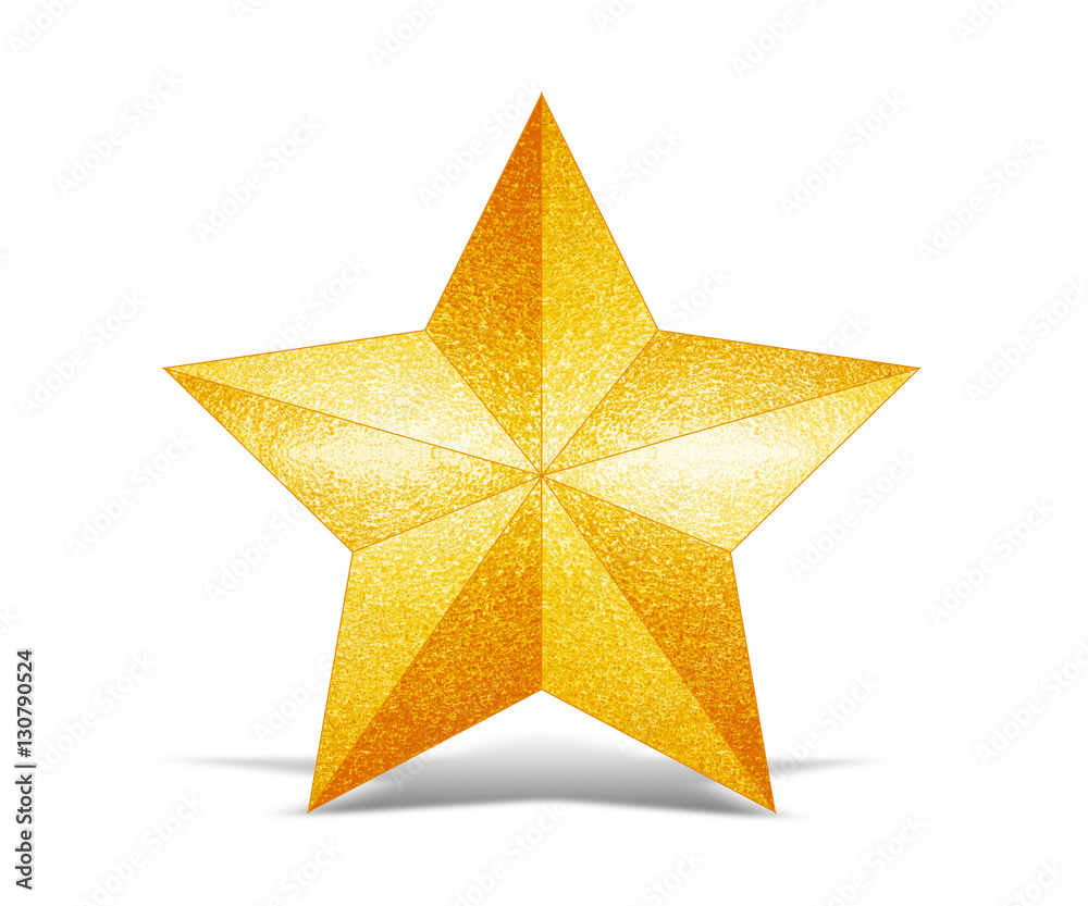 Golden Star isolated on white background. File contains a clipping path.