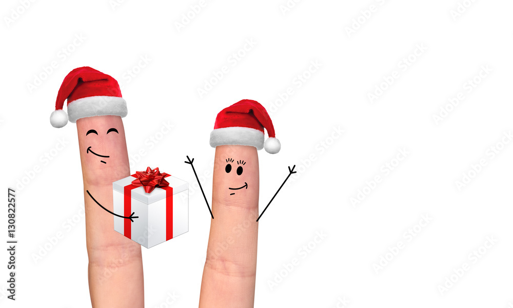 Happy finger family celebrating christmas