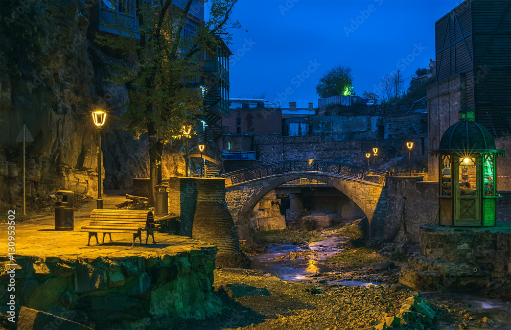 Bridge over Tsavkisis-Tskali river in Legvtahevi gorge in historical center of Tbilisi, Georgia, in 