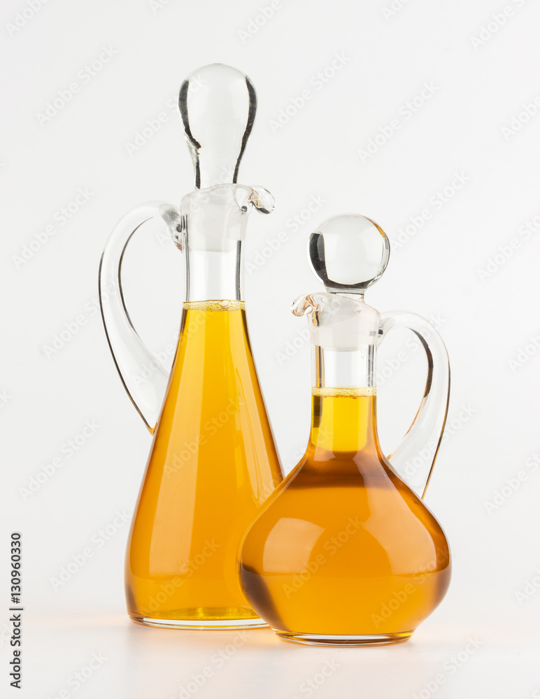 Vegetable oil glass bottle isolated on white background