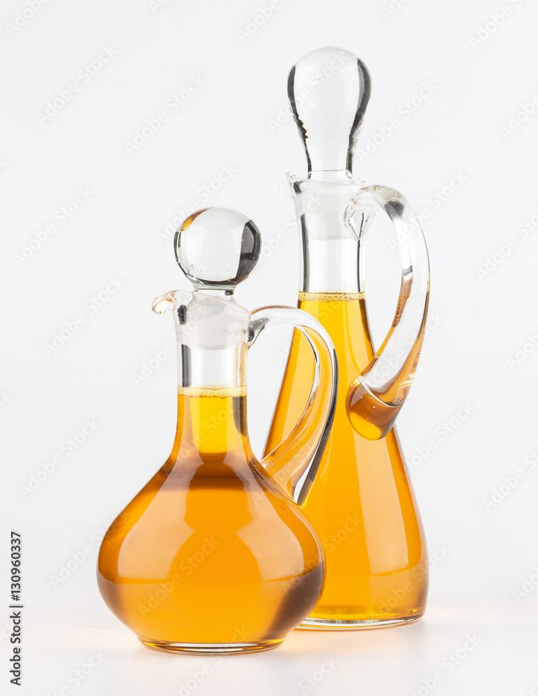 Vegetable oil glass bottle isolated on white background