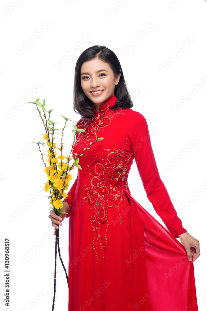 Portrait of a beautiful Asian woman on traditional festival cost