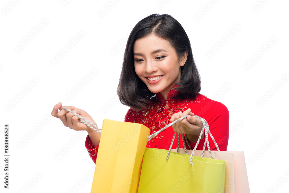 Portrait of a beautiful Asian woman on traditional festival cost