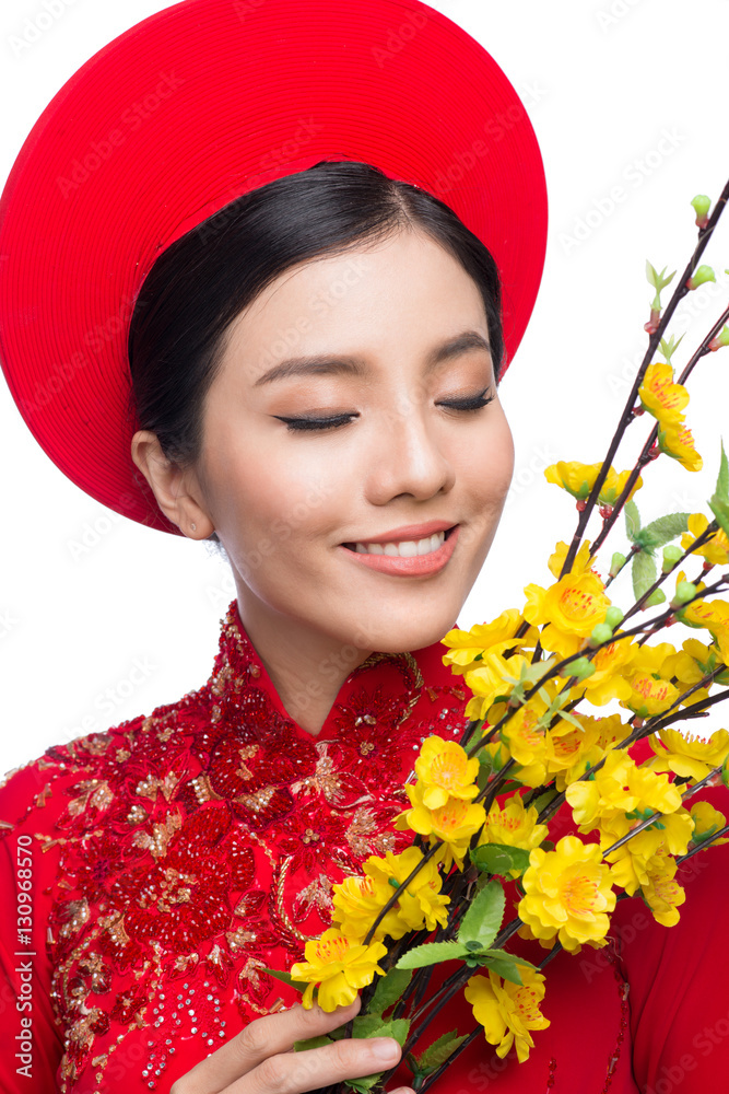 Portrait of a beautiful Asian woman on traditional festival cost