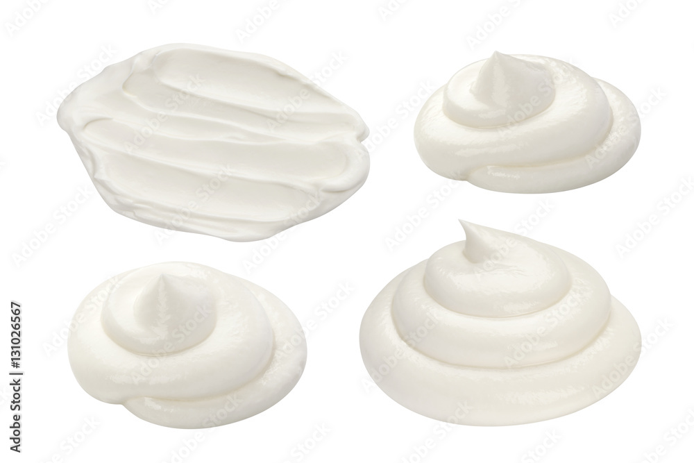 Handful of sour cream isolated on white background