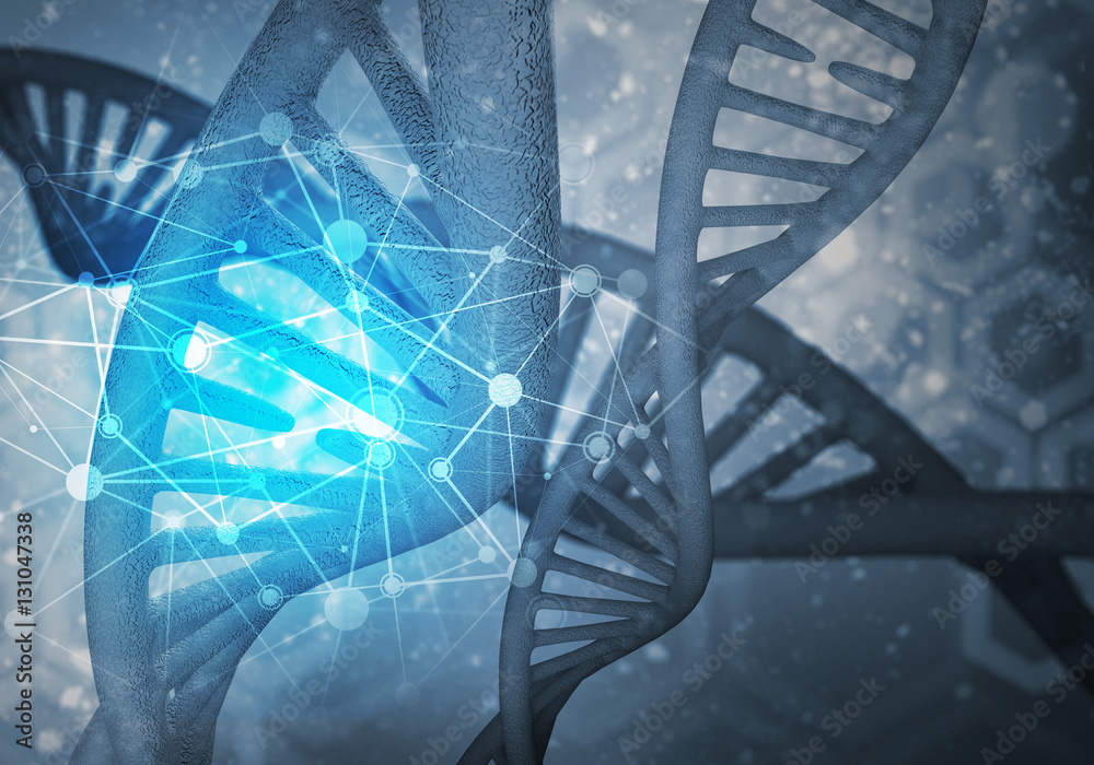 DNA molecules background, 3D rendering