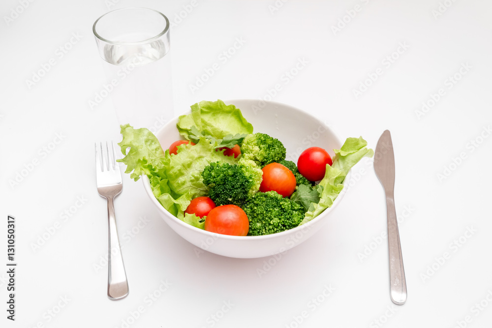 concept diet fresh vegetables on plate at white background