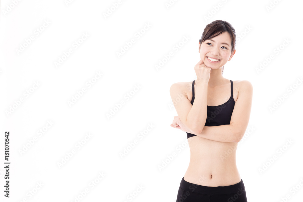 portrait of young asian woman diet image on white background