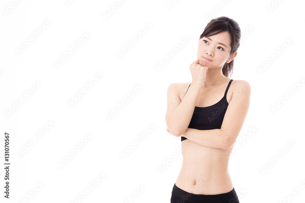 portrait of young asian woman diet image on white background