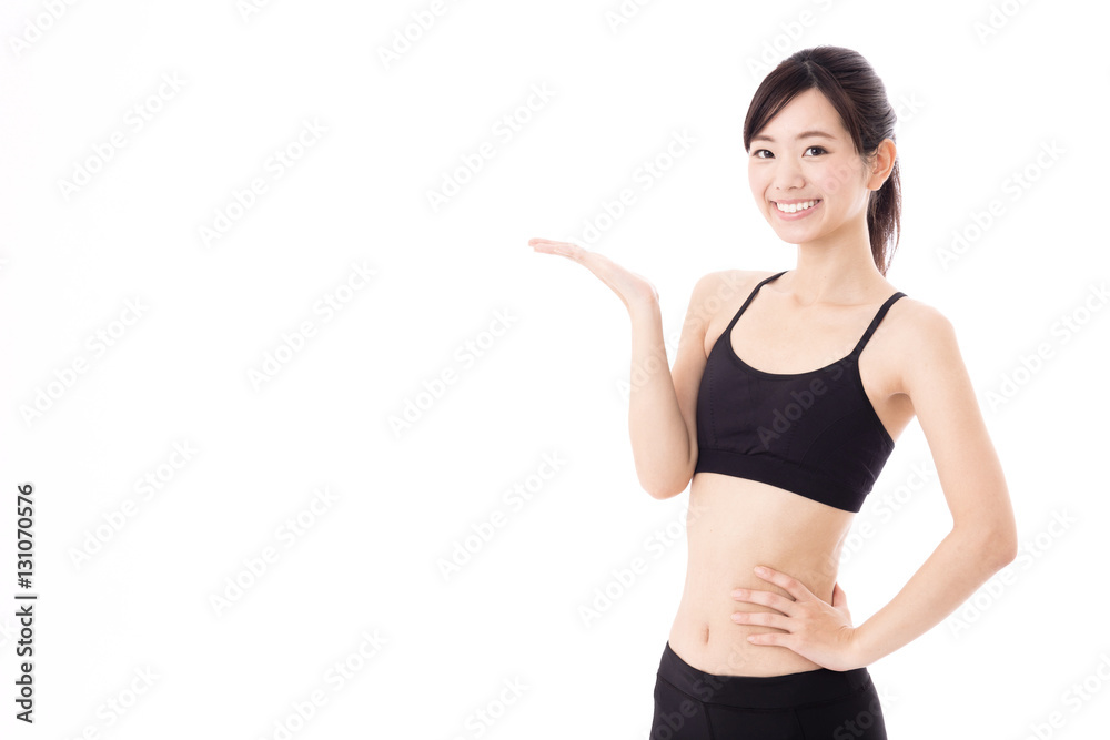 portrait of young asian woman diet image on white background