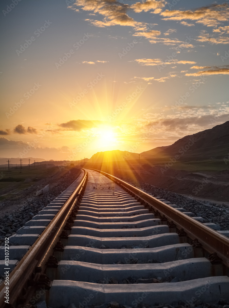 sunset in the railway