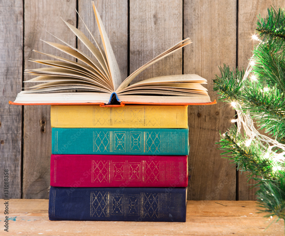 books on the wooden background