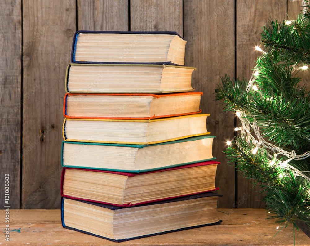 books on the wooden background