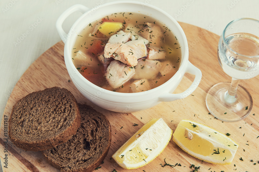 Russian traditional fish soup