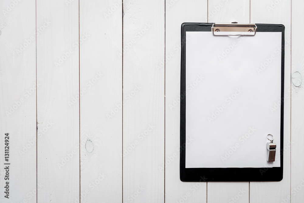 concept refereeing sport on wooden background top view mock up