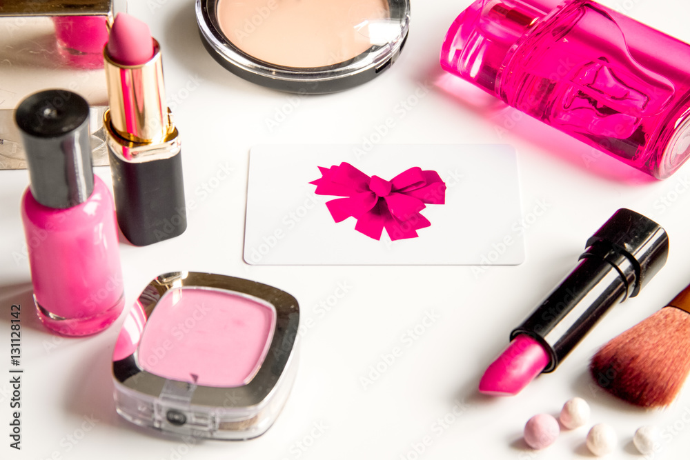 concept online shopping cosmetics on white background