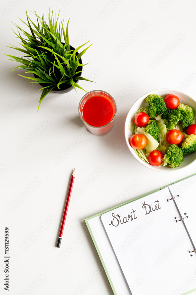 concept diet, slimming plan with vegetables top view mock up