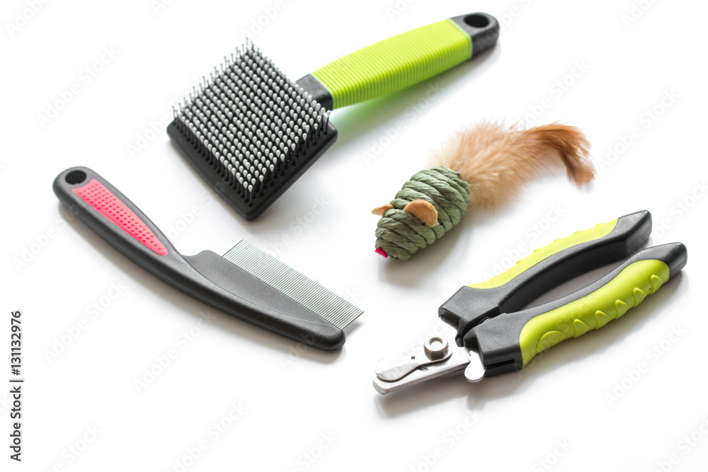 concept pet care and grooming on white background