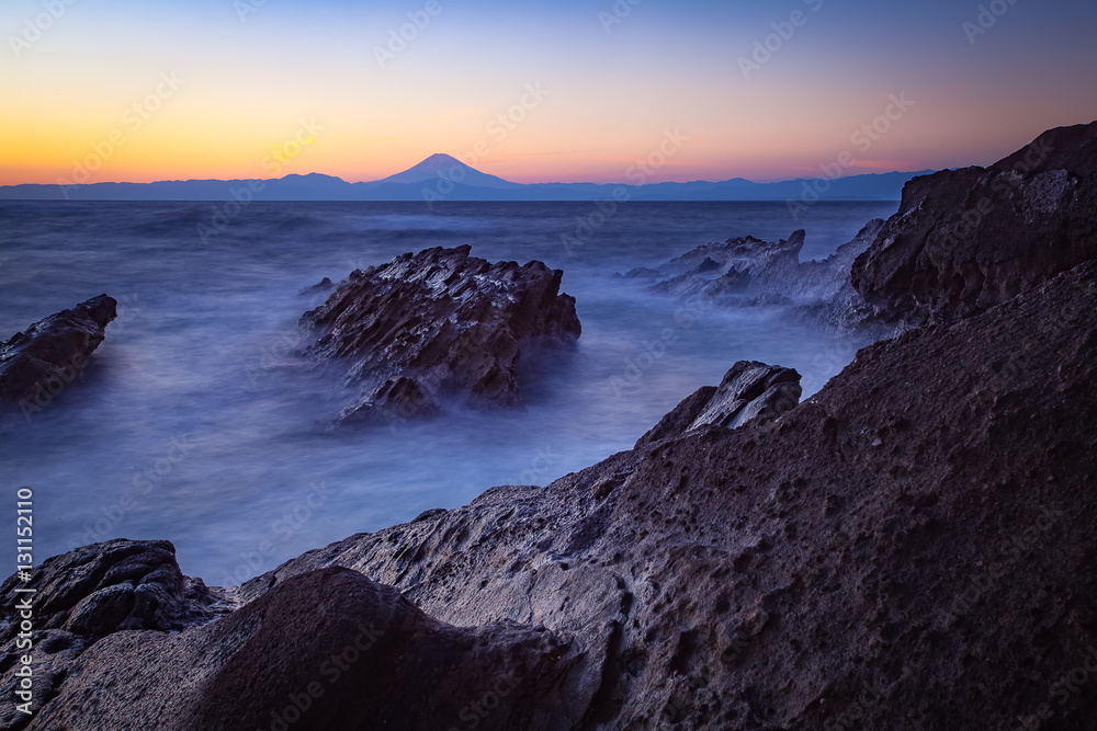 Mt.Fuji and sea in winter season seen from Jogashima Island, Kanagawa prefecture