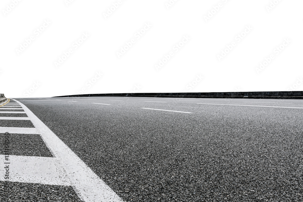 Asphalt road on white with path