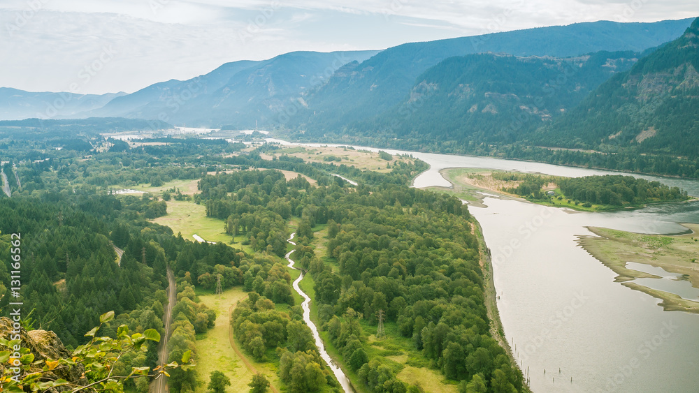 View of Columbia River Gorge, Looking East, From Top of Beacon Rock - Vancouver, WA