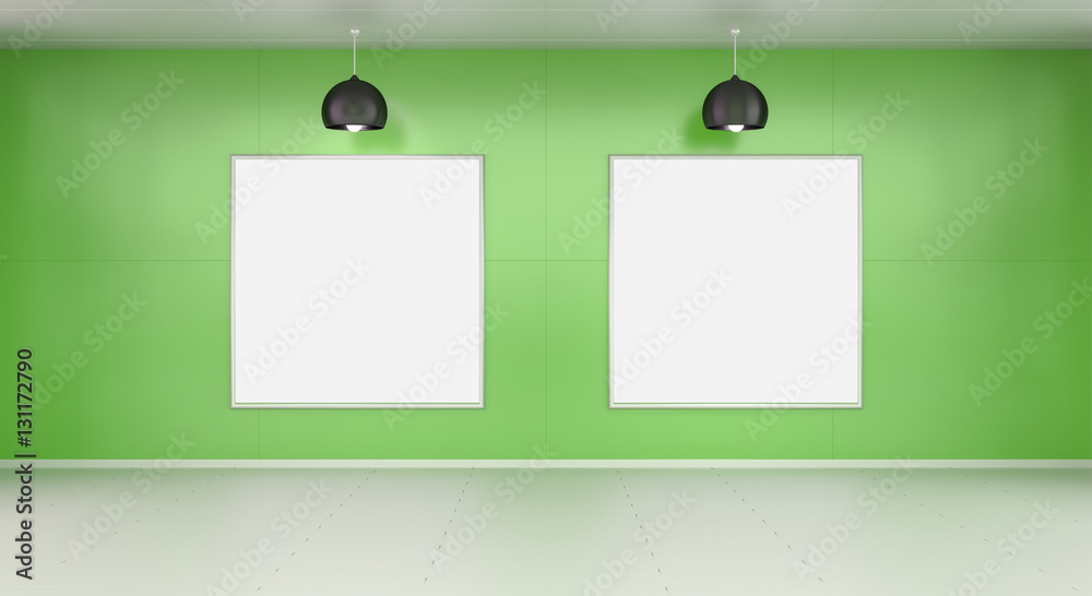 Two white blanks canvas on a wall 3D rendering