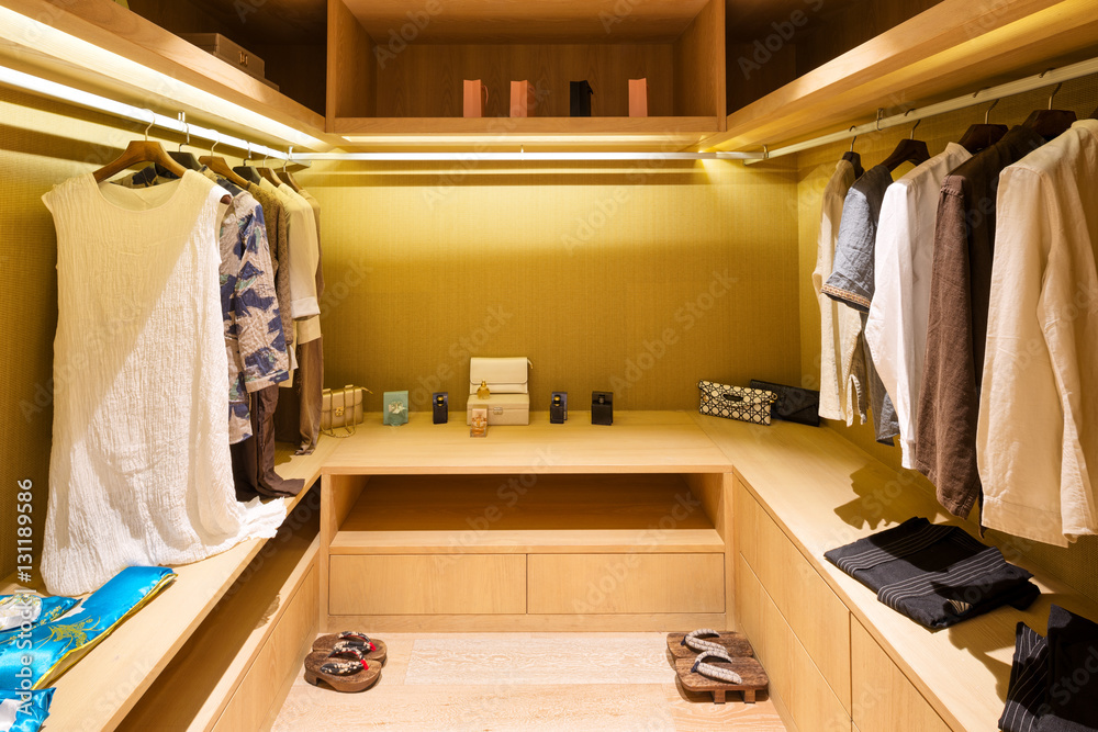 interior of modern wood wardrobe