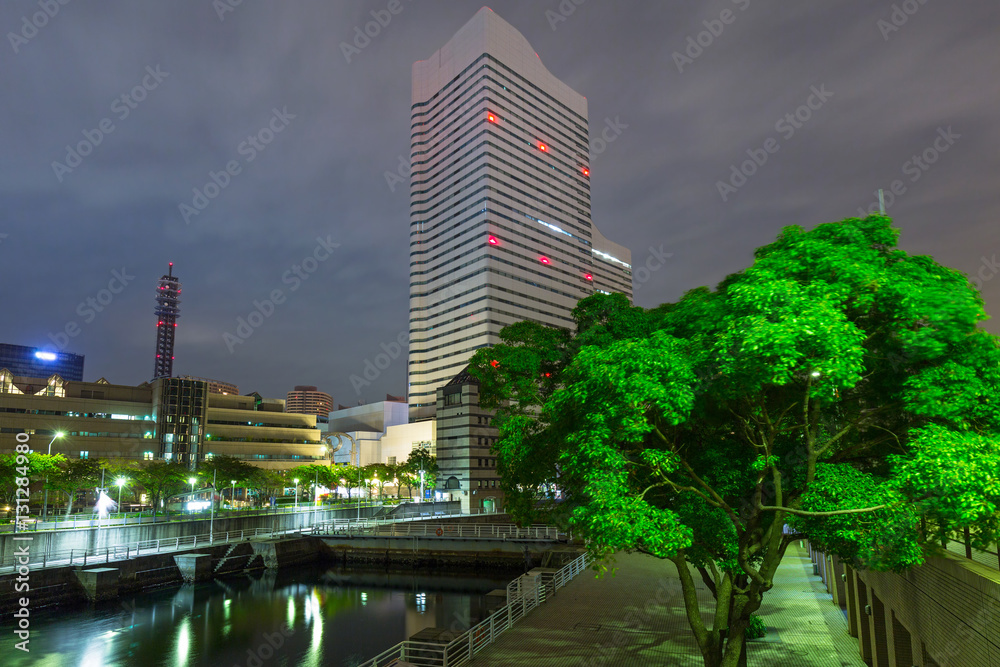 日本横滨市夜晚的城市景观