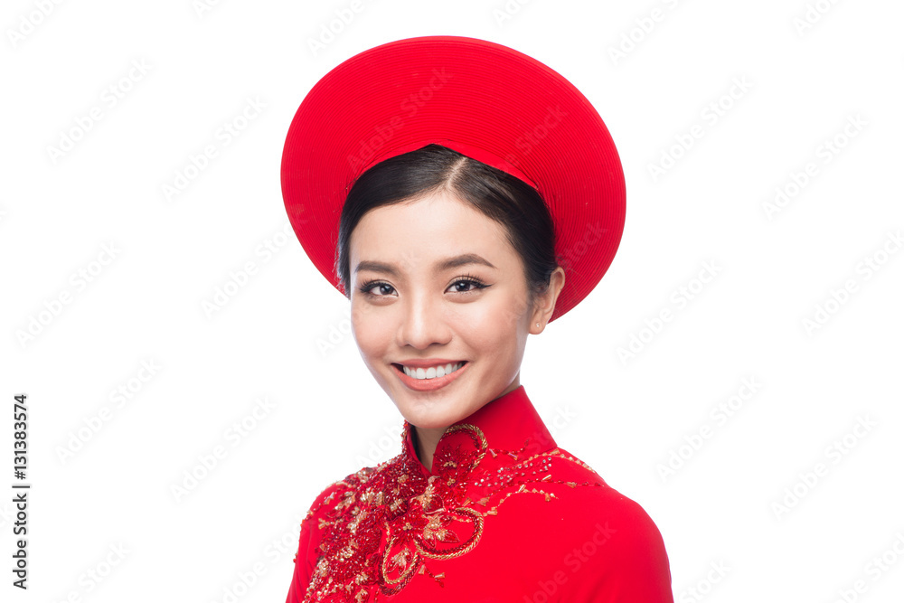 Portrait of a beautiful Asian woman on traditional festival Ao Dai.