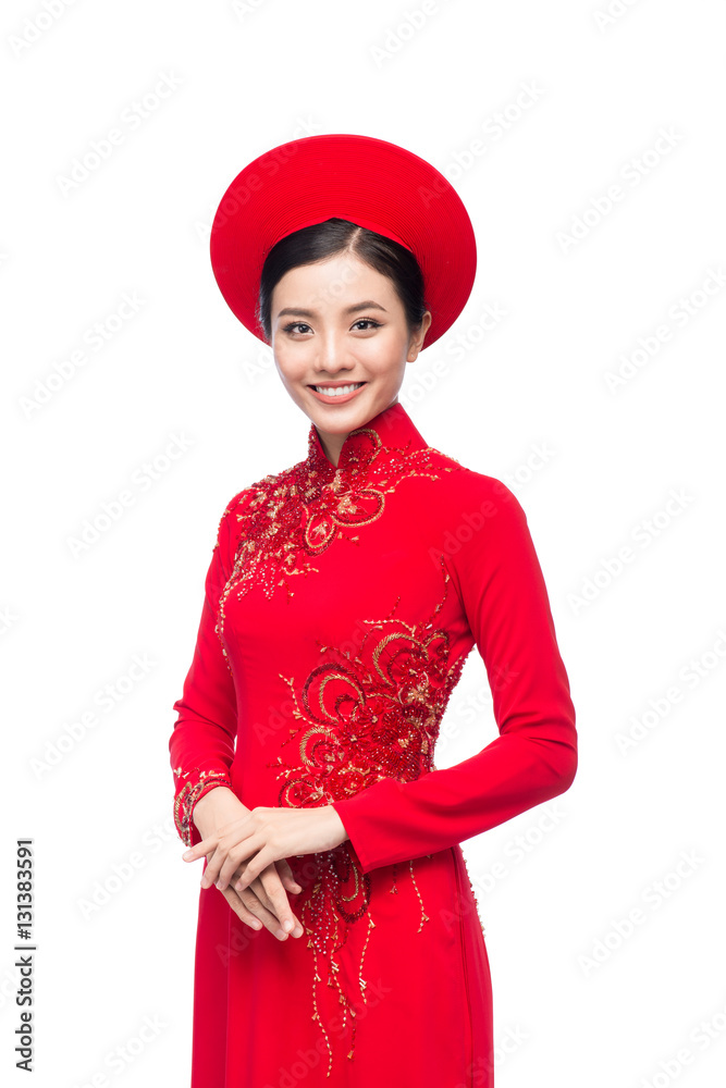 Portrait of a beautiful Asian woman on traditional festival Ao Dai.