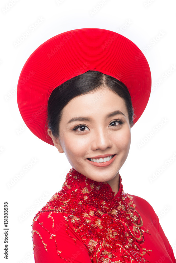 Portrait of a beautiful Asian woman on traditional festival Ao Dai.