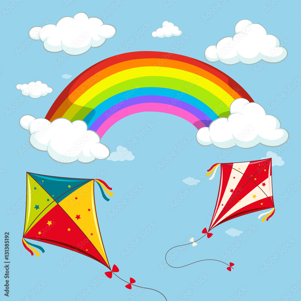 Two kites in the blue sky