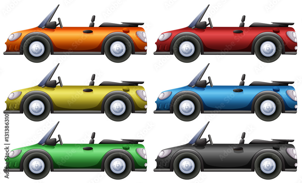 Convertible cars in six colors