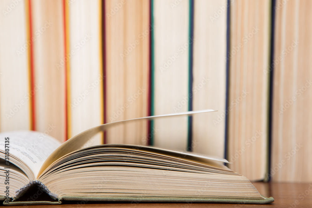 books on the wooden background