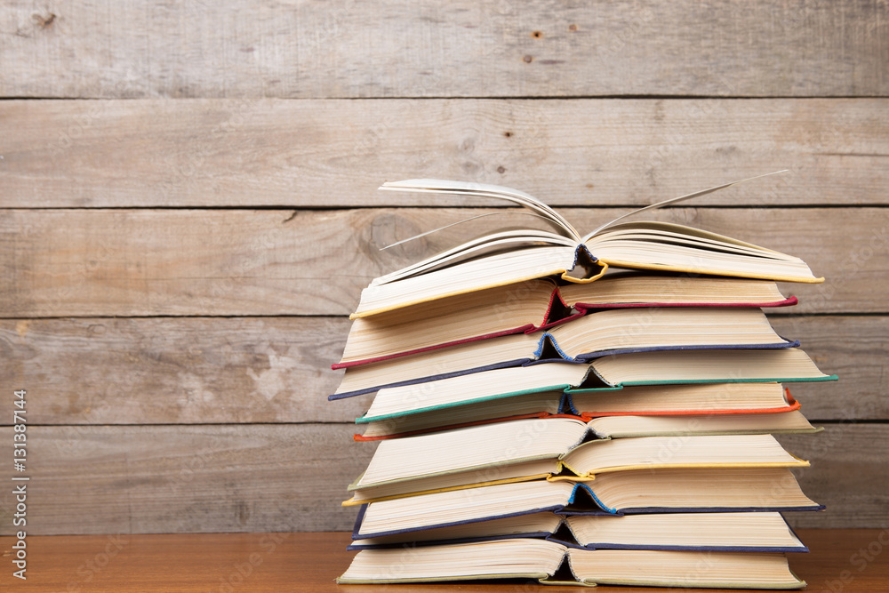 books on the wooden background