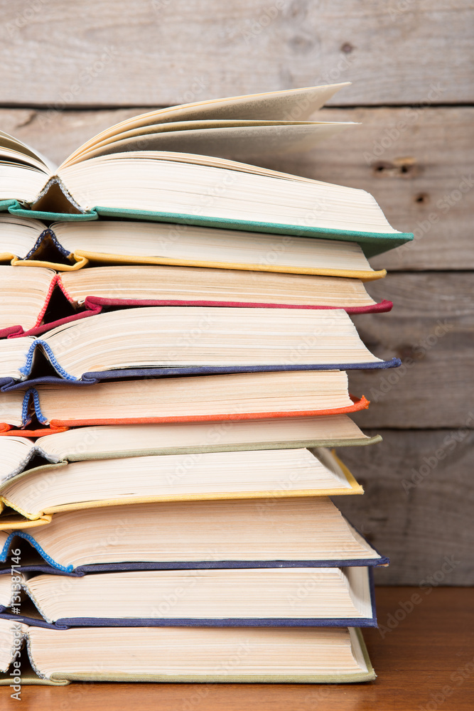 books on the wooden background