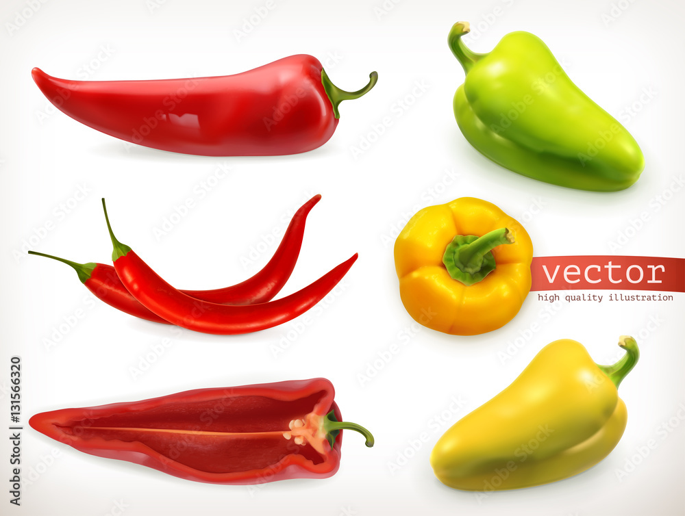 Pepper. Vegetable 3d vector icon set