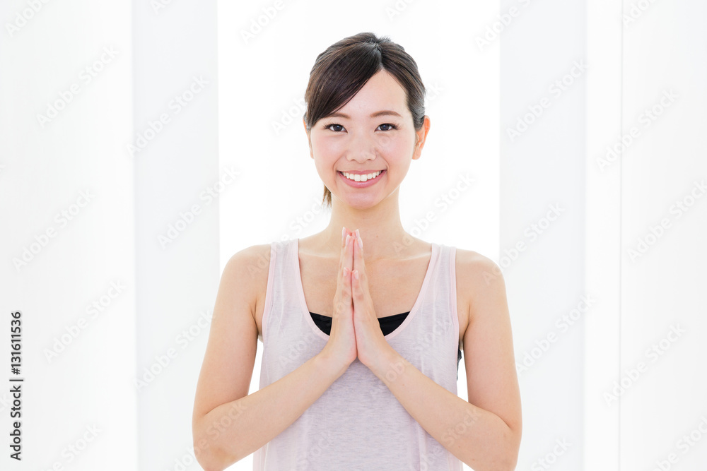 portrait of sporty asian woman relaxing