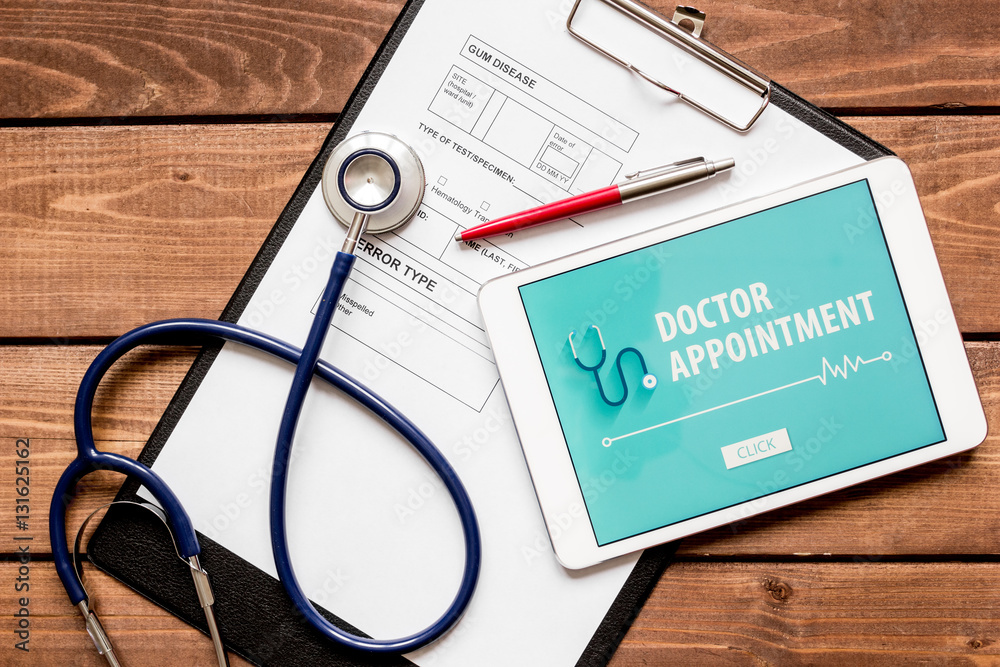 concept of appointment to doctor online top view