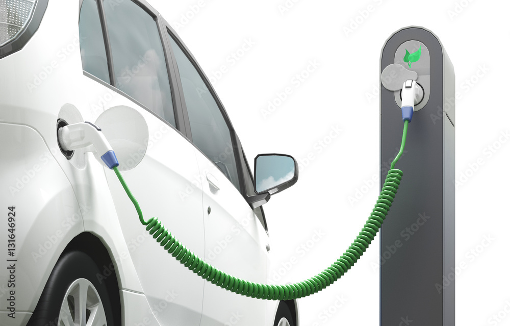 Auto elettrica in carica o energia pulita