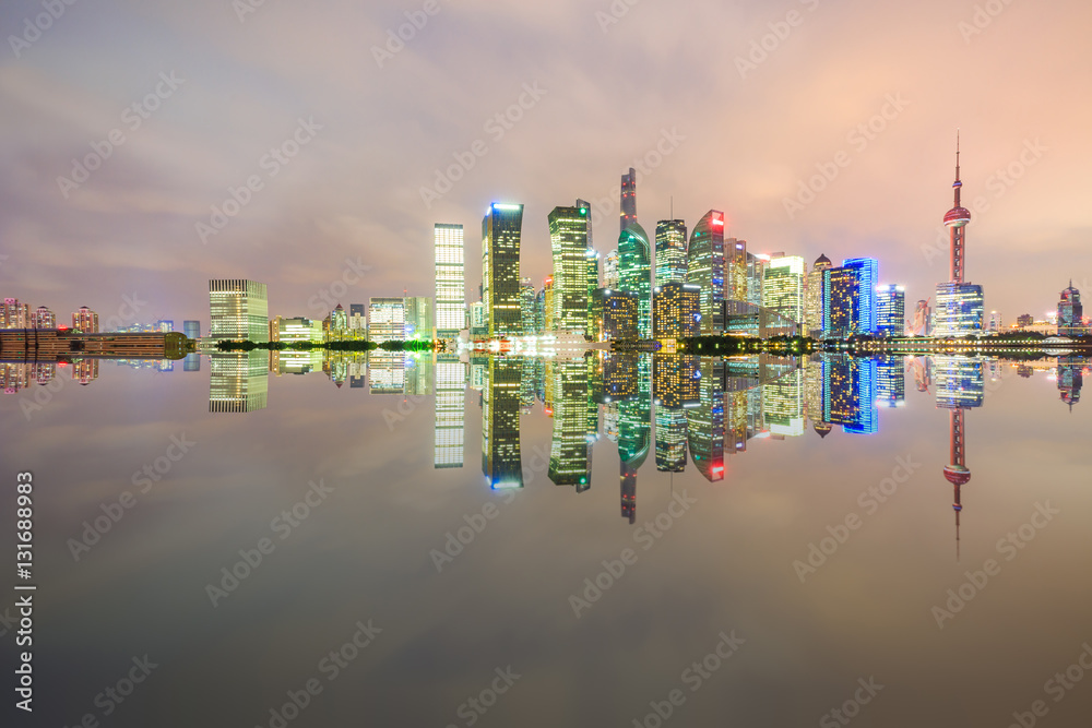 Shanghai skyline and modern cityscape at night,China