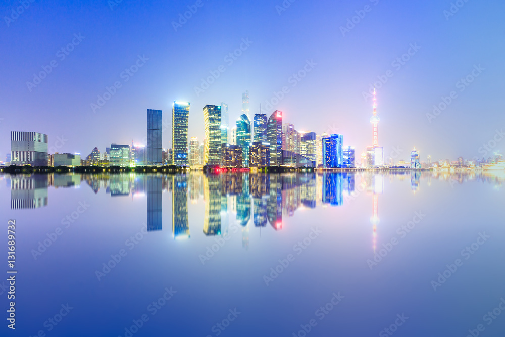 Shanghai skyline and modern cityscape at night,China