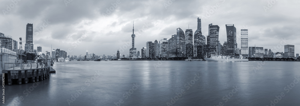 Shanghai skyline and modern cityscape panoramic view at night,China