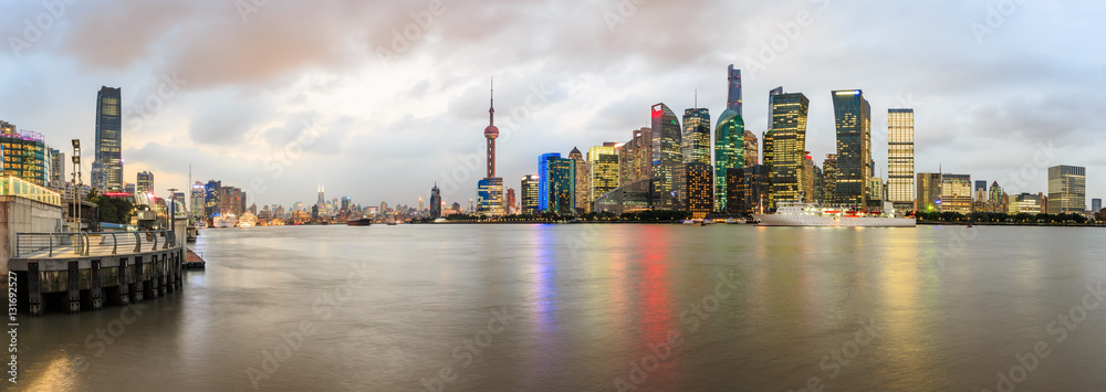 Shanghai skyline and modern cityscape panoramic view at night,China