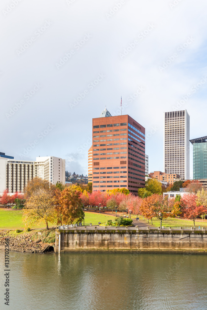 cityscape and skyline of portland from water