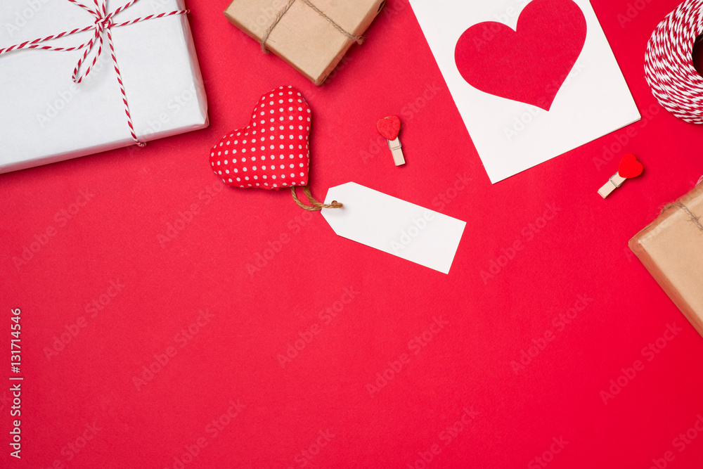 Gift card for Valentines Day with letter and heart on color bac