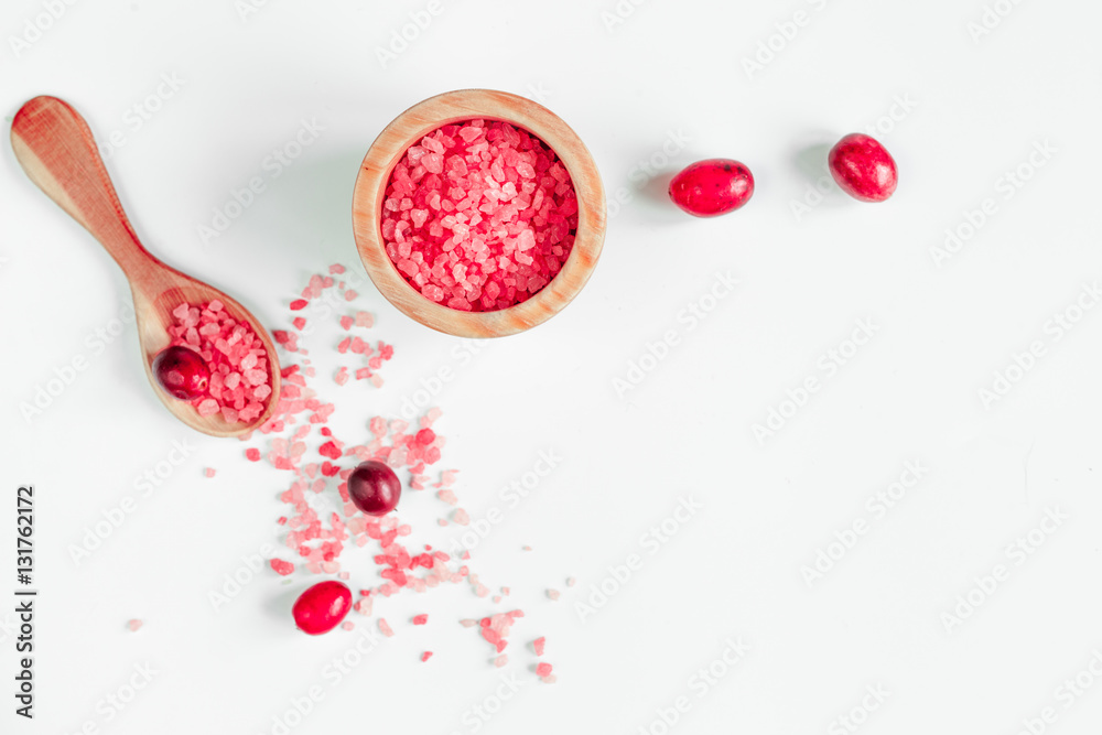 organic cosmetics with extracts of berries white background top view