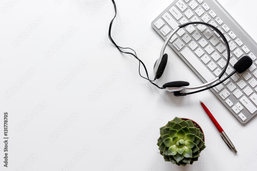 call center manager desktop top view white background