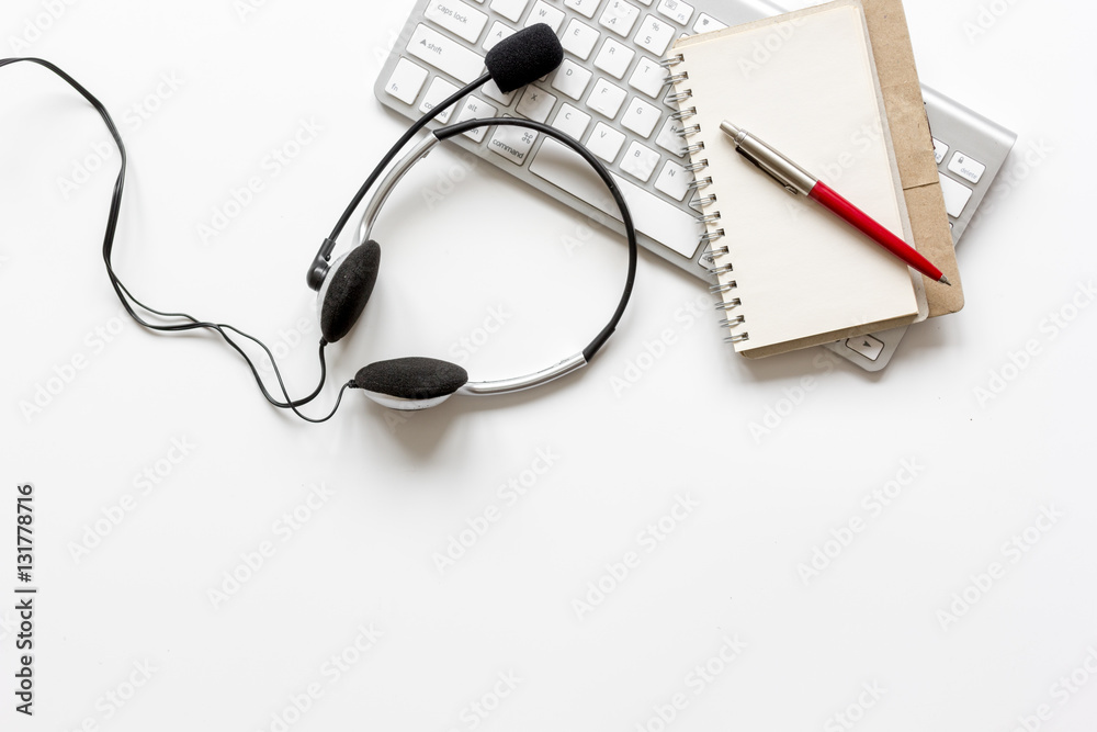 call center manager desktop top view white background